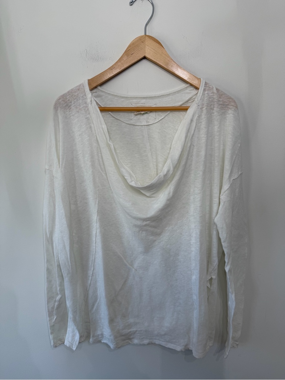 We The Free Cowl Neck Drape Drop Shoulder Long Sleeve Top Shirt White Women’s M